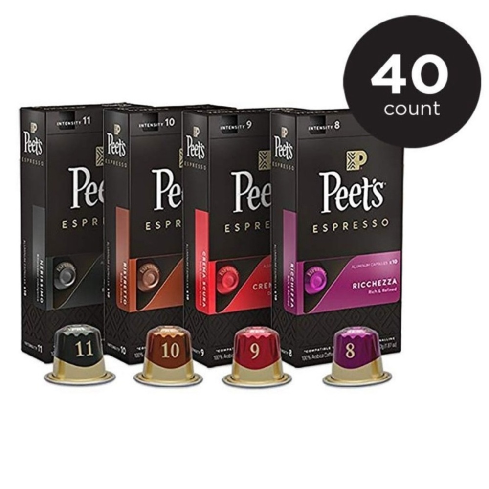Peet's Coffee Espresso Capsules Variety Pack, 40 Pods Intensity 8-11 EXP 07/15